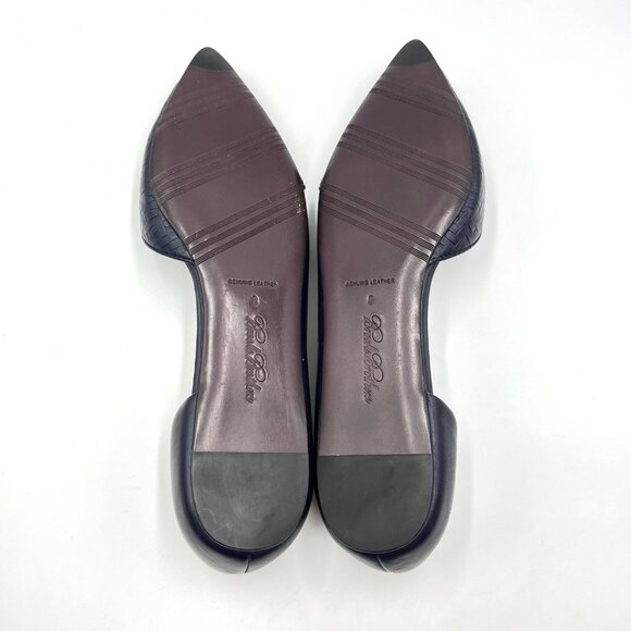 Brooks Brothers Size 8 Navy Blue Leather Pointed Toe D'Orsay Flats Shoes - Picture 9 of 13